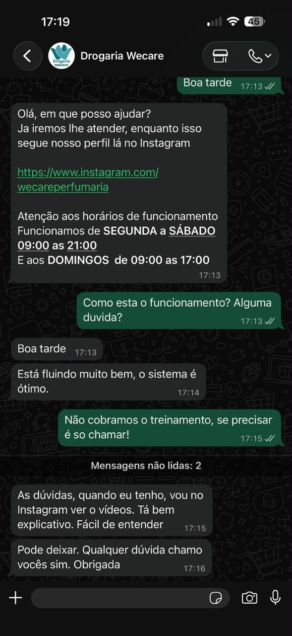 Retorno positivo da Drogaria Wecare sobre o FarmaSync